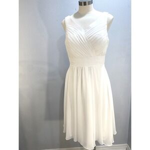 Azazie White Chiffon Dress Pleated V Neck Sorority Rush Graduation‎ Bridal est M